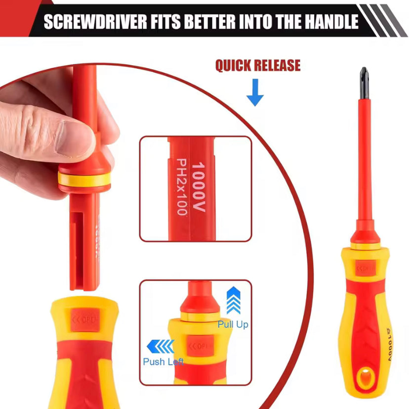6-in-1 Insulated Voltage Tester Screwdriver Set, 1000V  Voltage Detection, Magnetic Tips With Case  Home and Professional Use Electricians Tools