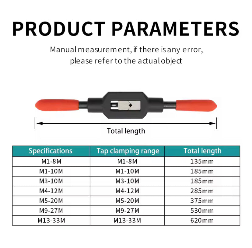 1PC Adjustable Tap Wrench Handle for M1-M8~M9-M27 Metric Taps Superhard High Carbon Steel Tap Reamer Hand Threading Tools