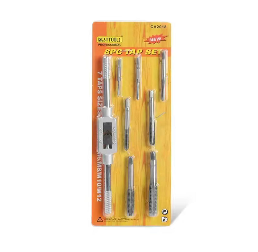 8PCS Tap Set Adjustable Wrench T-Handle Milling Tap High Speed Steel Taps Metric Screwdriver Thread Tapping Drill Holder Hand Tool Set