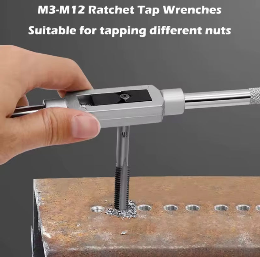 8PCS Tap Set Adjustable Wrench T-Handle Milling Tap High Speed Steel Taps Metric Screwdriver Thread Tapping Drill Holder Hand Tool Set