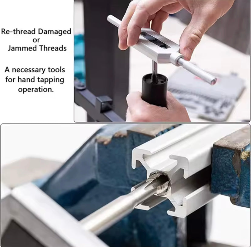 8PCS Tap Set Adjustable Wrench T-Handle Milling Tap High Speed Steel Taps Metric Screwdriver Thread Tapping Drill Holder Hand Tool Set
