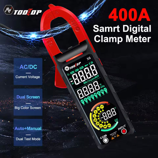 TOOLTOP X6 400A 600V DC/AC Clamp Multimeter AC DC Current Voltage Tester Hz Capacitance NCV Ohmic Diode Clamp Meter