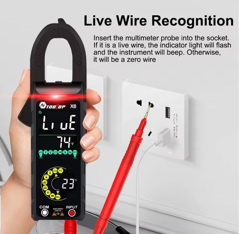 TOOLTOP X6 400A 600V DC/AC Clamp Multimeter AC DC Current Voltage Tester Hz Capacitance NCV Ohmic Diode Clamp Meter