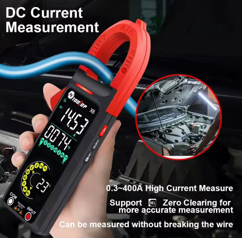 TOOLTOP X6 400A 600V DC/AC Clamp Multimeter AC DC Current Voltage Tester Hz Capacitance NCV Ohmic Diode Clamp Meter