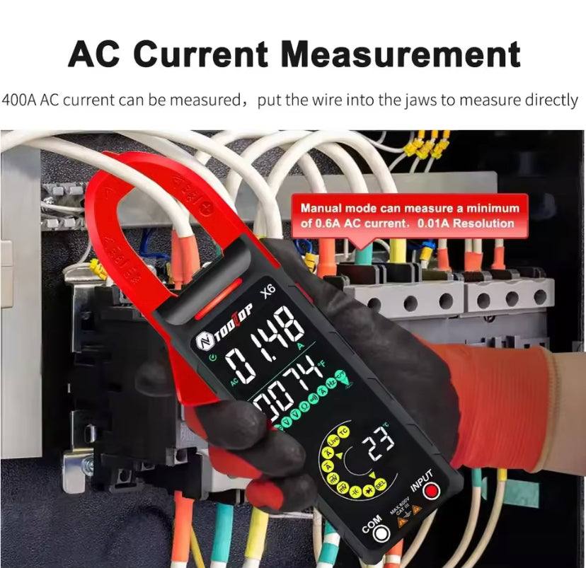 TOOLTOP X6 400A 600V DC/AC Clamp Multimeter AC DC Current Voltage Tester Hz Capacitance NCV Ohmic Diode Clamp Meter