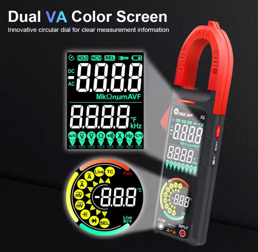 TOOLTOP X6 400A 600V DC/AC Clamp Multimeter AC DC Current Voltage Tester Hz Capacitance NCV Ohmic Diode Clamp Meter