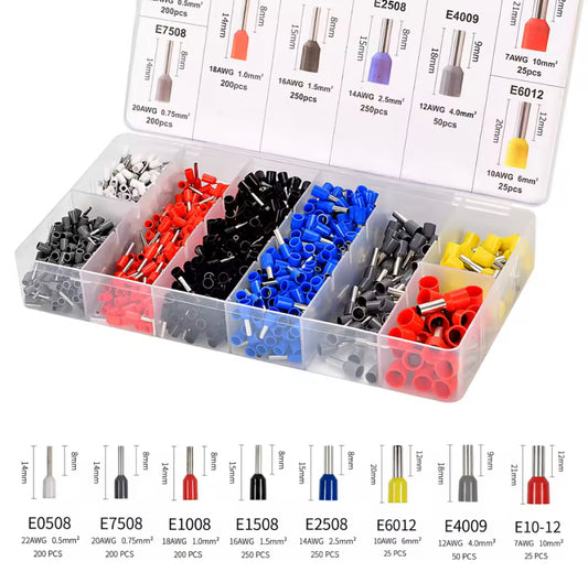 1200PCS Wire Ferrules Connectors Terminals Kit Assortment Ferrule Wire Connector Kit Insulated Cord Pin End AWG 22-7