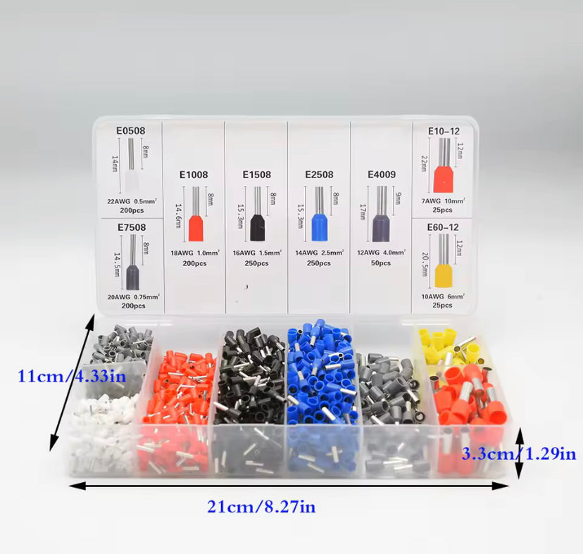 1200PCS Wire Ferrules Connectors Terminals Kit Assortment Ferrule Wire Connector Kit Insulated Cord Pin End AWG 22-7