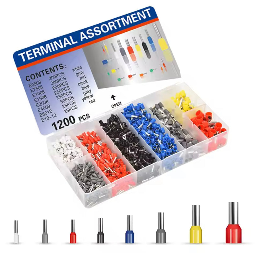 1200PCS Wire Ferrules Connectors Terminals Kit Assortment Ferrule Wire Connector Kit Insulated Cord Pin End AWG 22-7