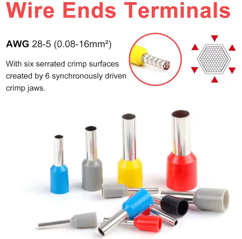 Ferrule Crimping Tool 16-6 AWG 28-5 with 1200PCS Ferrules Kit, Hexagonal Crimper Pliers for End-Sleeves Terminal Ferrule Terminals