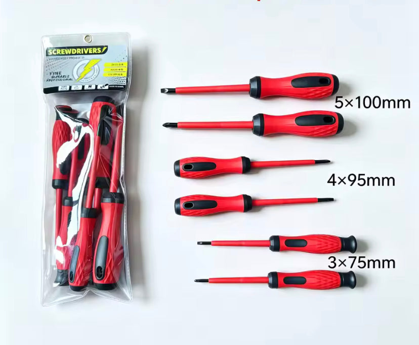6pcs Magnetic Screwdrivers High Hardness Cross Straight Heads  Insulated Screw Driver Home Daily Hand Tool