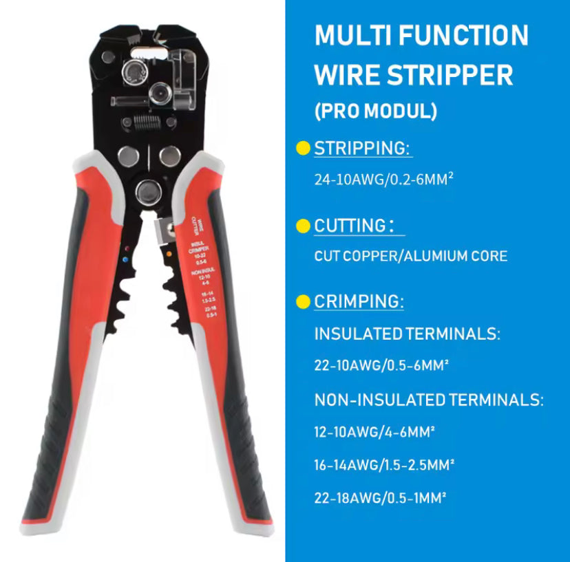 199PCS Automatic Wire Stripper Crimper Cutter Professional 3 in 1 Electrician Tool Terminals in 9 Sizes + Cable Tie + Bread Tie WIRE With Case Suitable for Automotive Distribution Cabinets and Home Wiring