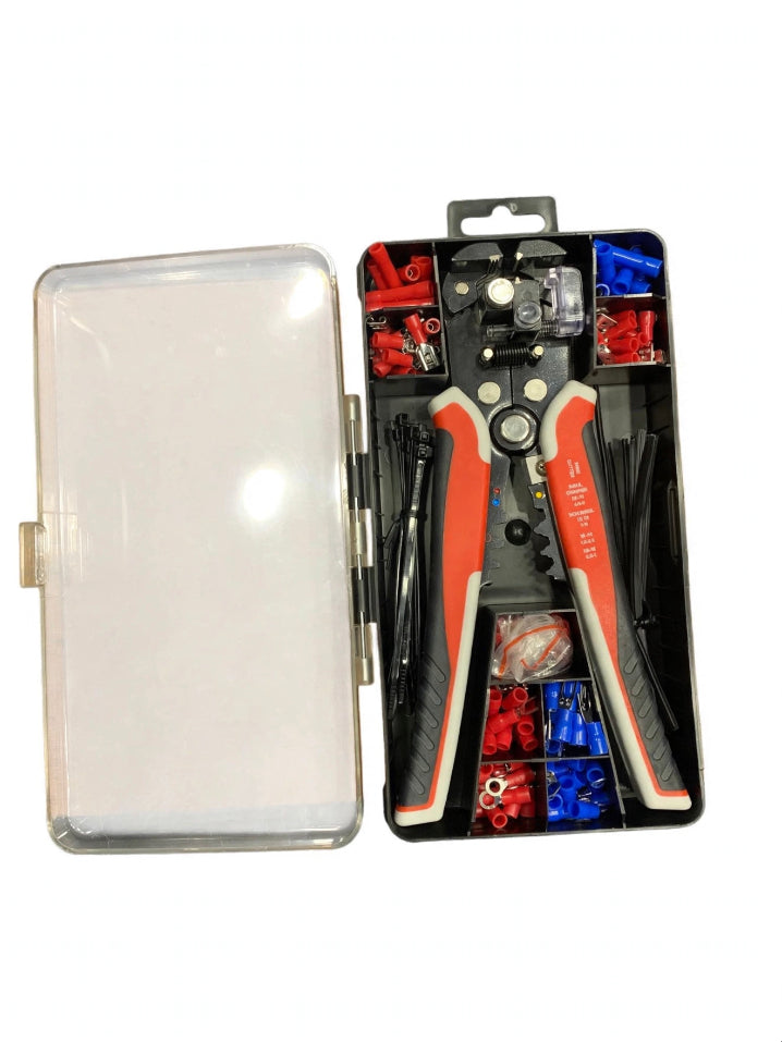 199PCS Automatic Wire Stripper Crimper Cutter Professional 3 in 1 Electrician Tool Terminals in 9 Sizes + Cable Tie + Bread Tie WIRE With Case Suitable for Automotive Distribution Cabinets and Home Wiring