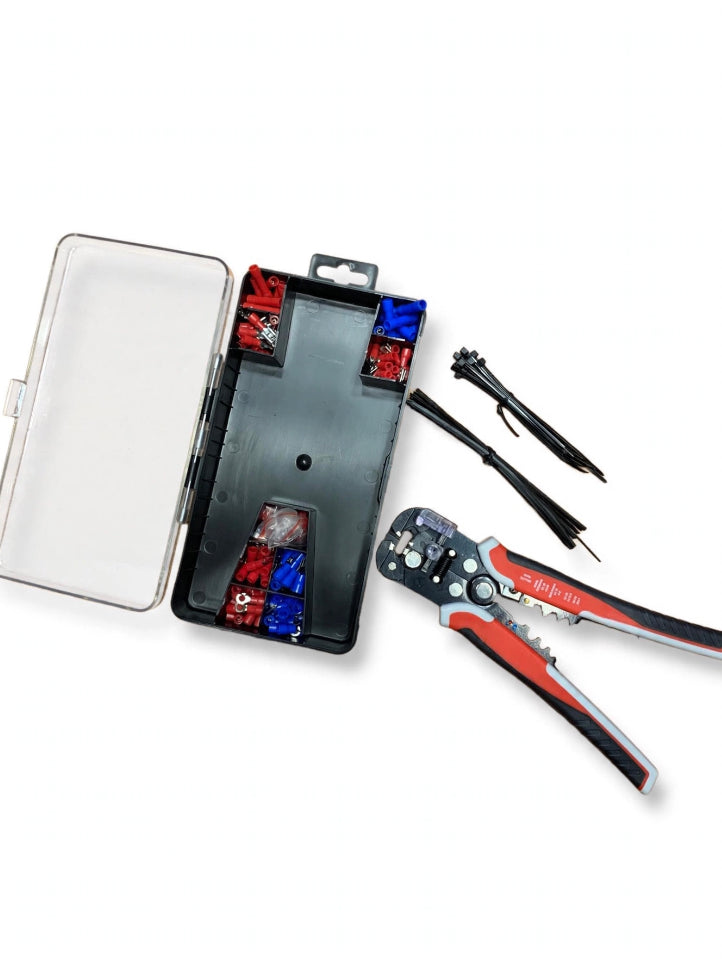 199PCS Automatic Wire Stripper Crimper Cutter Professional 3 in 1 Electrician Tool Terminals in 9 Sizes + Cable Tie + Bread Tie WIRE With Case Suitable for Automotive Distribution Cabinets and Home Wiring