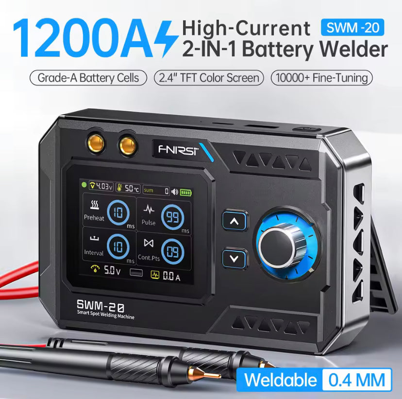 FNIRSI SWM-20 Portable Spot Welder Double Pulse Battery Welding Machine 18650 Battery DIY Pack Welding Tool 0.4mm Nickel Chip