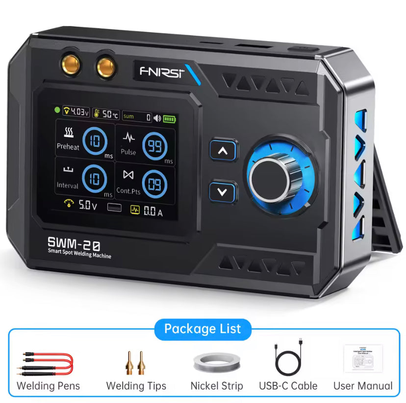 FNIRSI SWM-20 Portable Spot Welder Double Pulse Battery Welding Machine 18650 Battery DIY Pack Welding Tool 0.4mm Nickel Chip