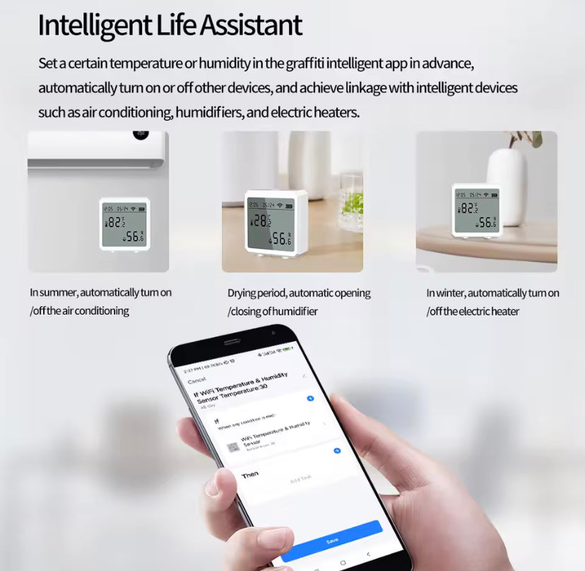 WIFI Temperature Humidity Sensor with Tuya APP LCD Screen Digital Display Wireless Thermometer Home Weather Station Clock