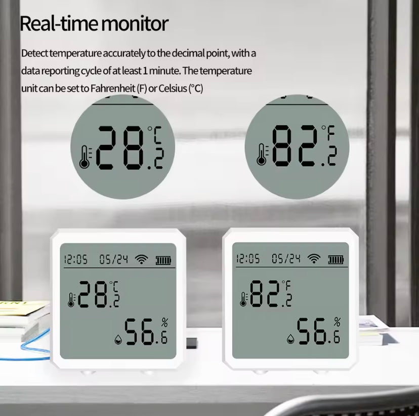 WIFI Temperature Humidity Sensor with Tuya APP LCD Screen Digital Display Wireless Thermometer Home Weather Station Clock