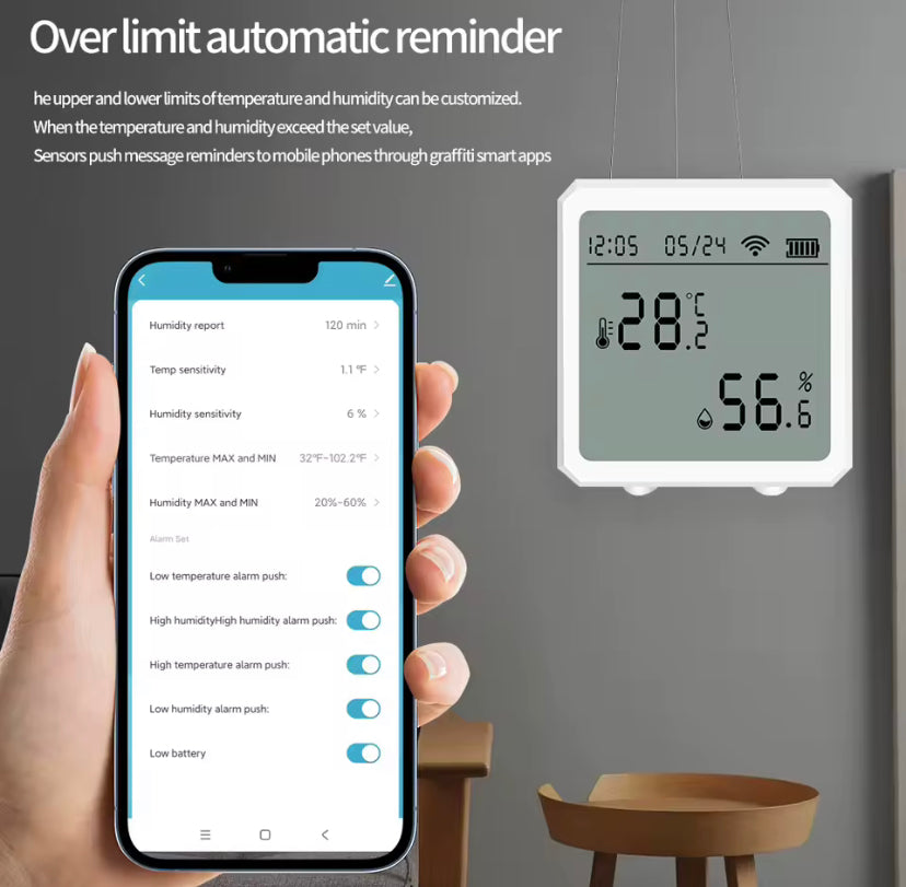 WIFI Temperature Humidity Sensor with Tuya APP LCD Screen Digital Display Wireless Thermometer Home Weather Station Clock