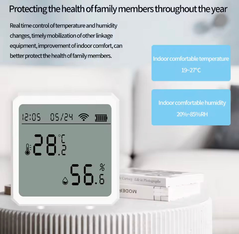 WIFI Temperature Humidity Sensor with Tuya APP LCD Screen Digital Display Wireless Thermometer Home Weather Station Clock