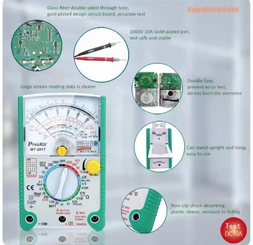 Pro'sKit Analog Pointer Multimeter MT-2017  Safety Standard Protective Function Ohm Test Meter DC AC Voltage Current Tool