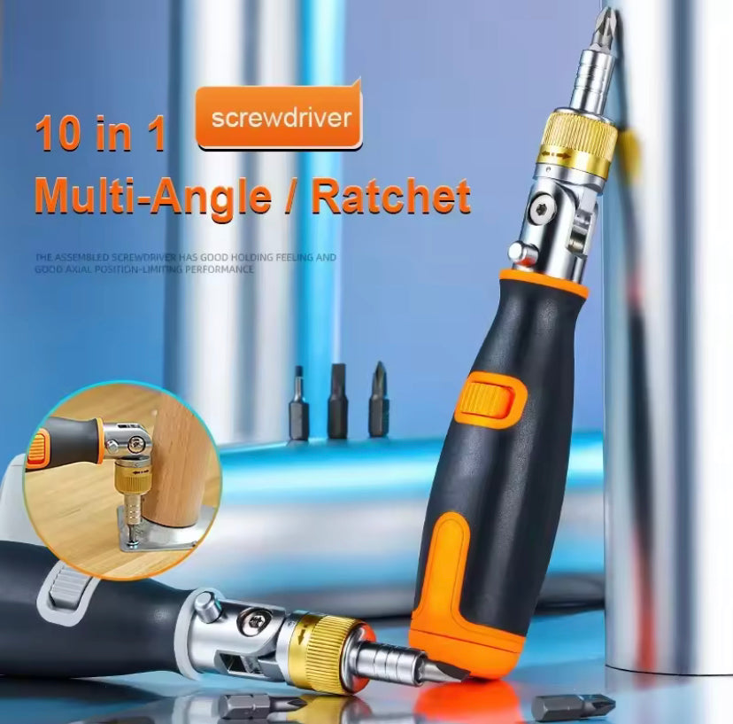 Multifunction Ratchet Screwdriver Sets with 10pcs Drill Head Multi-Angle Portable Household Hand Maintenance Repair Tool