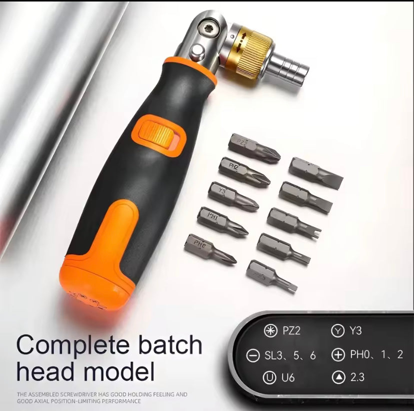 Multifunction Ratchet Screwdriver Sets with 10pcs Drill Head Multi-Angle Portable Household Hand Maintenance Repair Tool