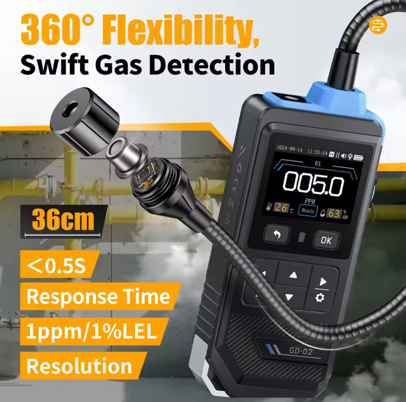 FNIRSI GD-02 Portable Gas Detector 50000PPM Sound Light Alarm Detects Methane Natural Gas LPG Combustible Gas Leakage