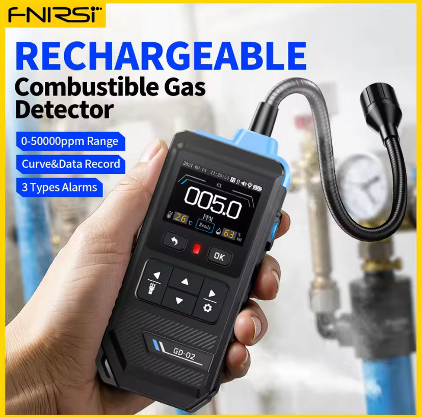 FNIRSI GD-02 Portable Gas Detector 50000PPM Sound Light Alarm Detects Methane Natural Gas LPG Combustible Gas Leakage