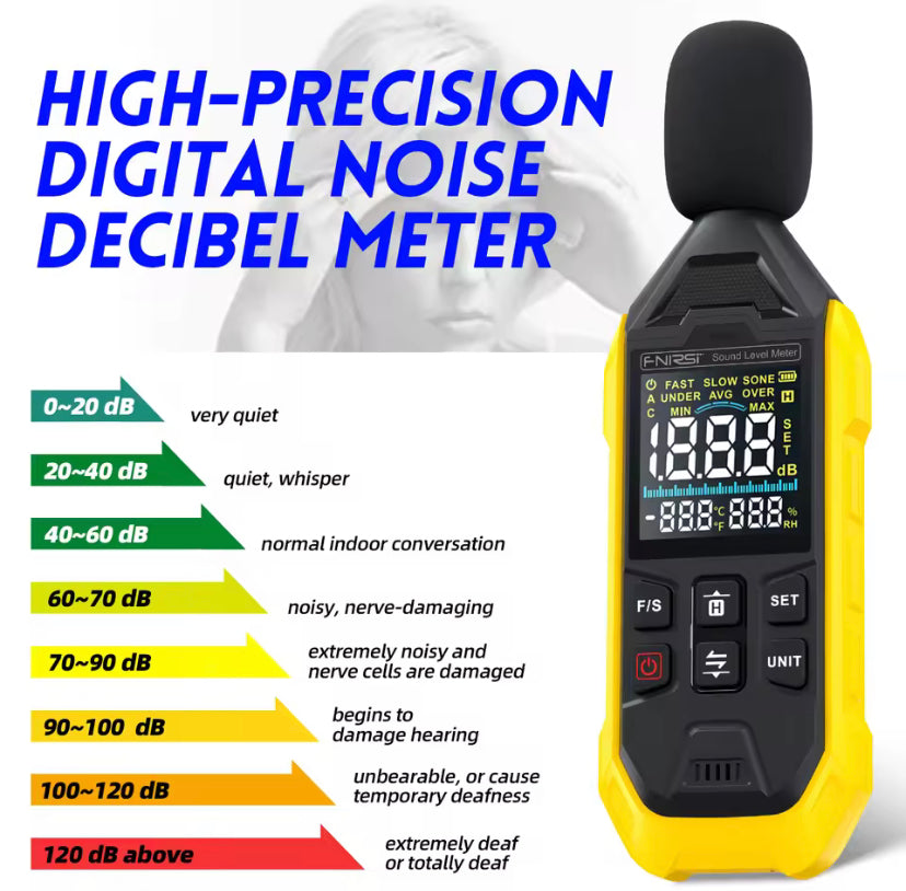 FDM01 Digital Handheld DB Meter 30~130dB Noise Measuring Instrument Audio Sound Level Meter for Work Battery