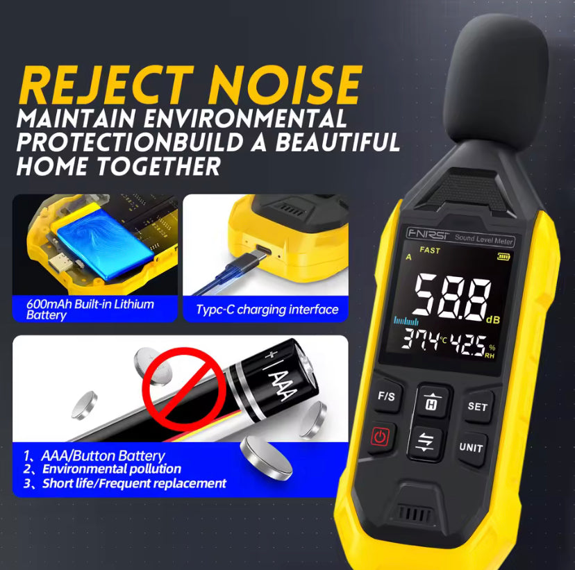 FDM01 Digital Handheld DB Meter 30~130dB Noise Measuring Instrument Audio Sound Level Meter for Work Battery