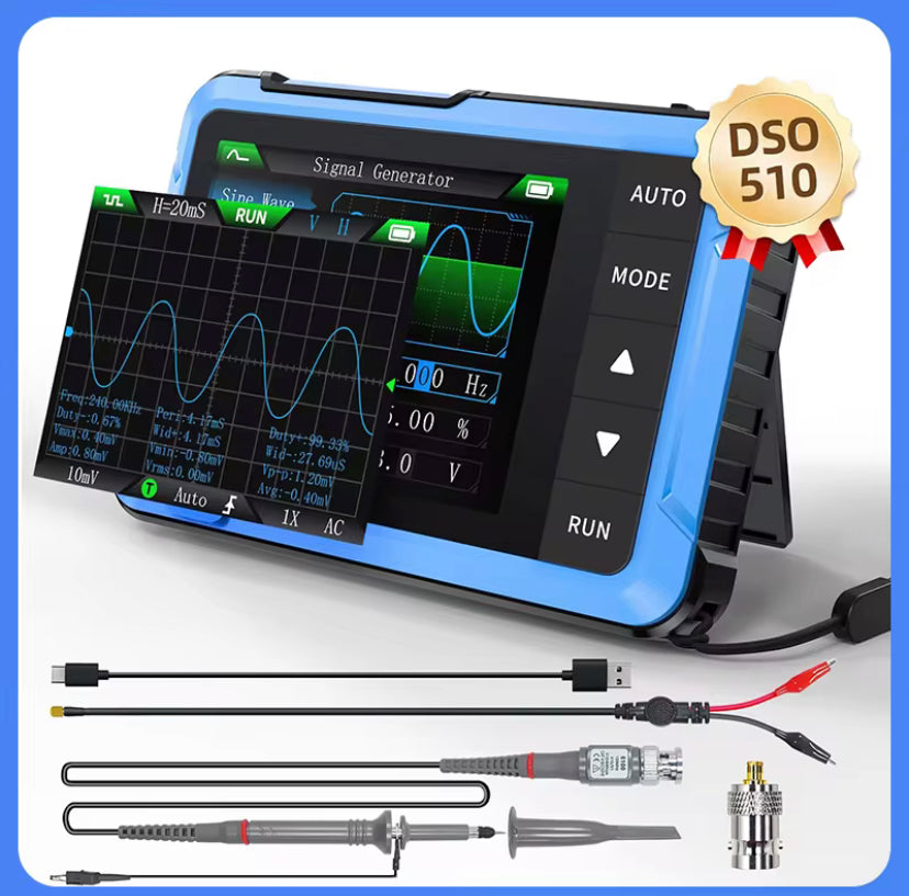 FNIRSI DSO510 2-In-1 Oscilloscope New 10MHz Mini Handheld Digital Signal Generator 48MS/s Sampling Rate Electronic Repair Tool