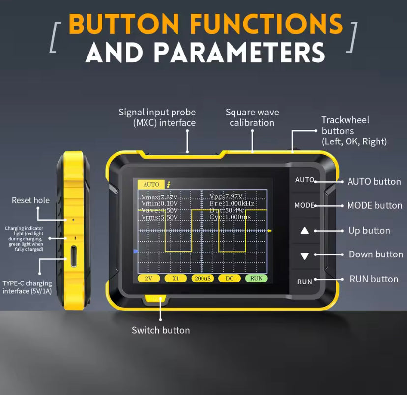 FNIRSI DSO152 Professional Handheld Digital Oscilloscope 2.5MSa/s Sampling Rate 200KHz Analog Bandwidth 800 VPP and PWM Output