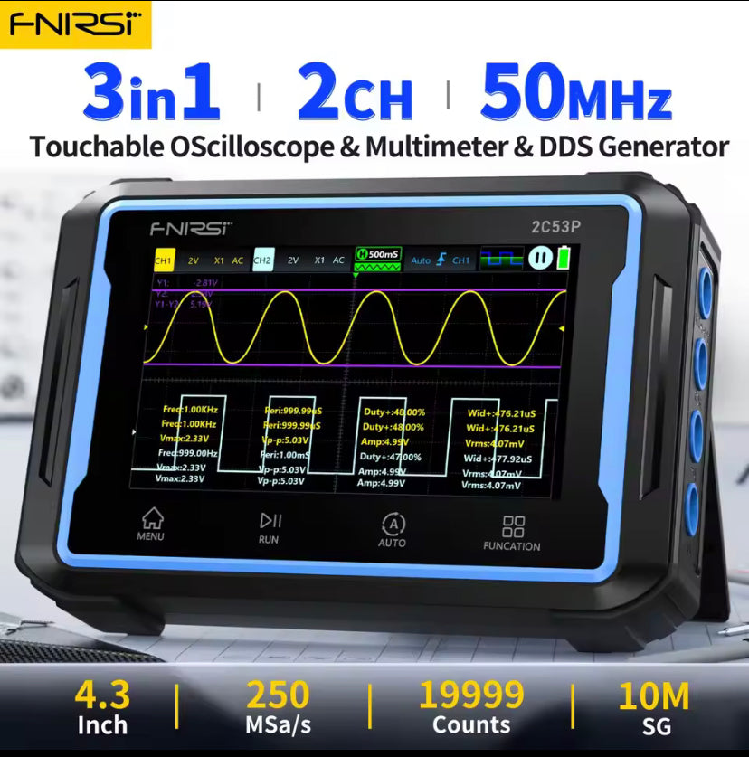 FNIRSI 2C53P Touch Screen Digital Oscilloscope+Multimeter+Signal Generator 3IN1 Dual Channel 50MHZ Automatic Osciloscópio Tools