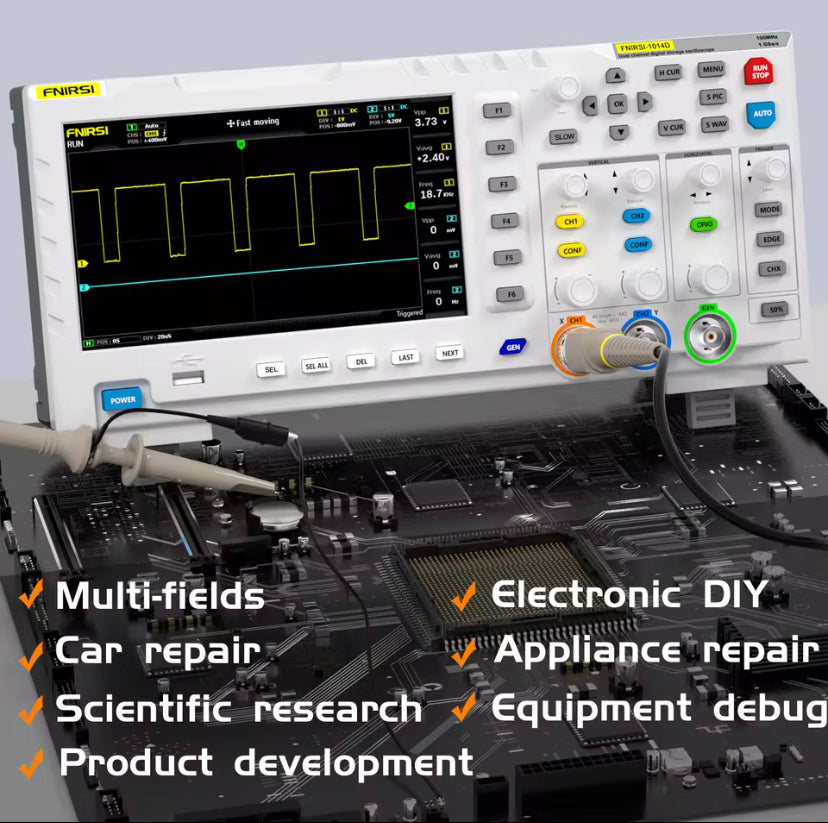 FNIRSI-1014D Dual Channel Desktop Digital Oscilloscope 100MHz* 2 Analog Bandwidth 1GSa/s Sampling Rate 10Mhz  Signal Generator