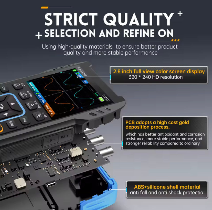 FNIRSI Latest 3-In-1 Multimeter Digital Oscilloscope Signal Generator, Dual Channel 10MHZ*2 50MS/S, 9999 Counts 2C53T