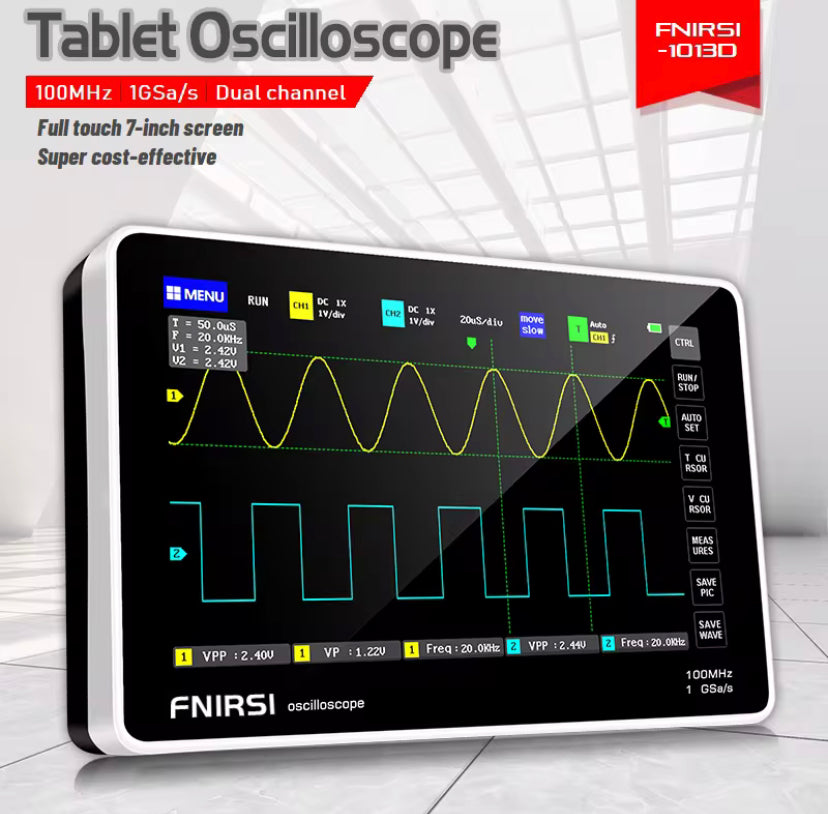 FNIRSI-1013D Portable Oscilloscope 2 Channels 100Mhz Bandwidth 1GSa/s Sampling Rate Tablet Digital Oscilloscope