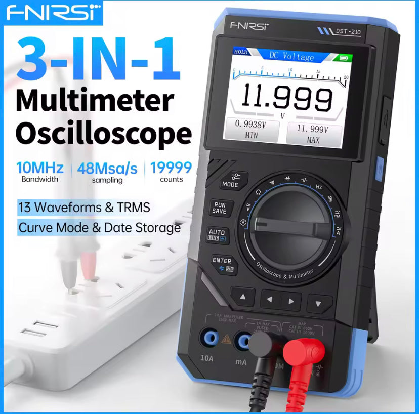 FNIRSI DST-210 3-in-1 Digital Oscilloscope Multimeter 19999 Counts 10MHz 48Msps Portable Automotive Oscilloscope Electrical Tool