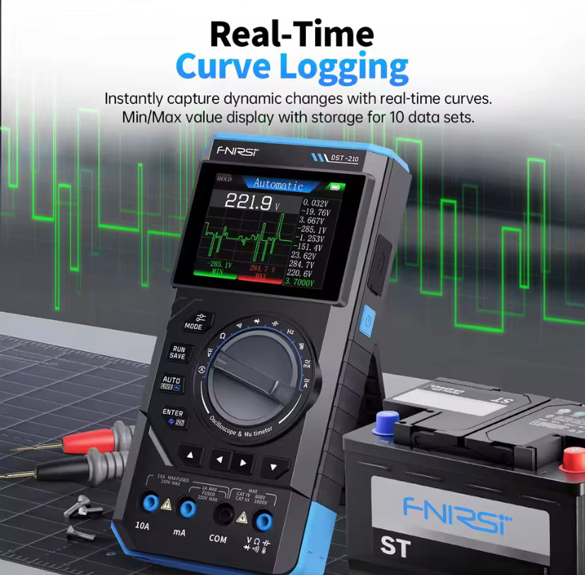 FNIRSI DST-210 3-in-1 Digital Oscilloscope Multimeter 19999 Counts 10MHz 48Msps Portable Automotive Oscilloscope Electrical Tool