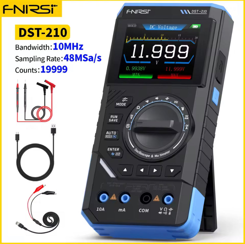 FNIRSI DST-210 3-in-1 Digital Oscilloscope Multimeter 19999 Counts 10MHz 48Msps Portable Automotive Oscilloscope Electrical Tool