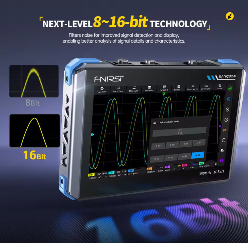 FNIRSI DPOS350P 4in1 Tablet Oscilloscope 2 Channel 350MHz Signal Generator 50MHz, Spectrum Analyzer, Frequency Response Analyzer
