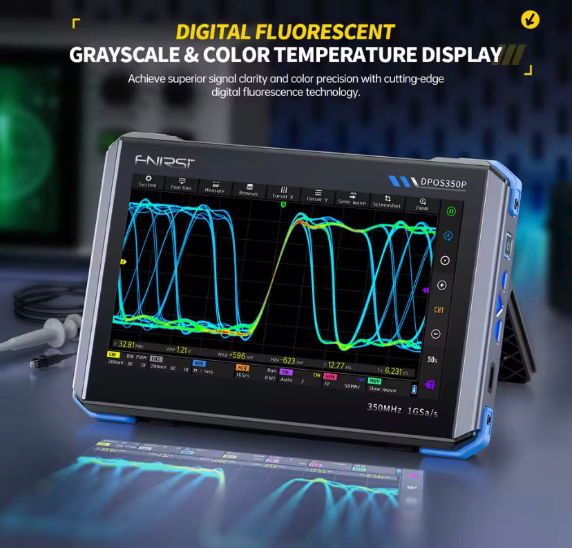 FNIRSI DPOS350P 4in1 Tablet Oscilloscope 2 Channel 350MHz Signal Generator 50MHz, Spectrum Analyzer, Frequency Response Analyzer