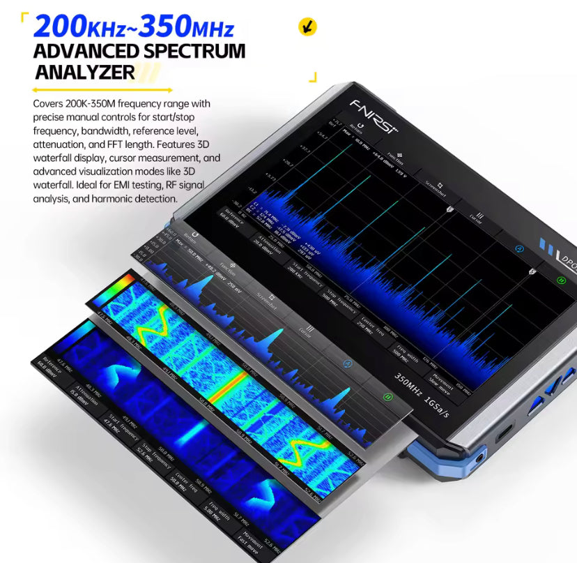 FNIRSI DPOS350P 4in1 Tablet Oscilloscope 2 Channel 350MHz Signal Generator 50MHz, Spectrum Analyzer, Frequency Response Analyzer