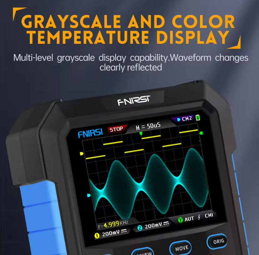 FNIRSI DPOX180H Handheld Dual Channel Digital Oscilloscope 180MHz-3DB 2 In 1 Function Signal Generator Fluorescence Display ZOOM