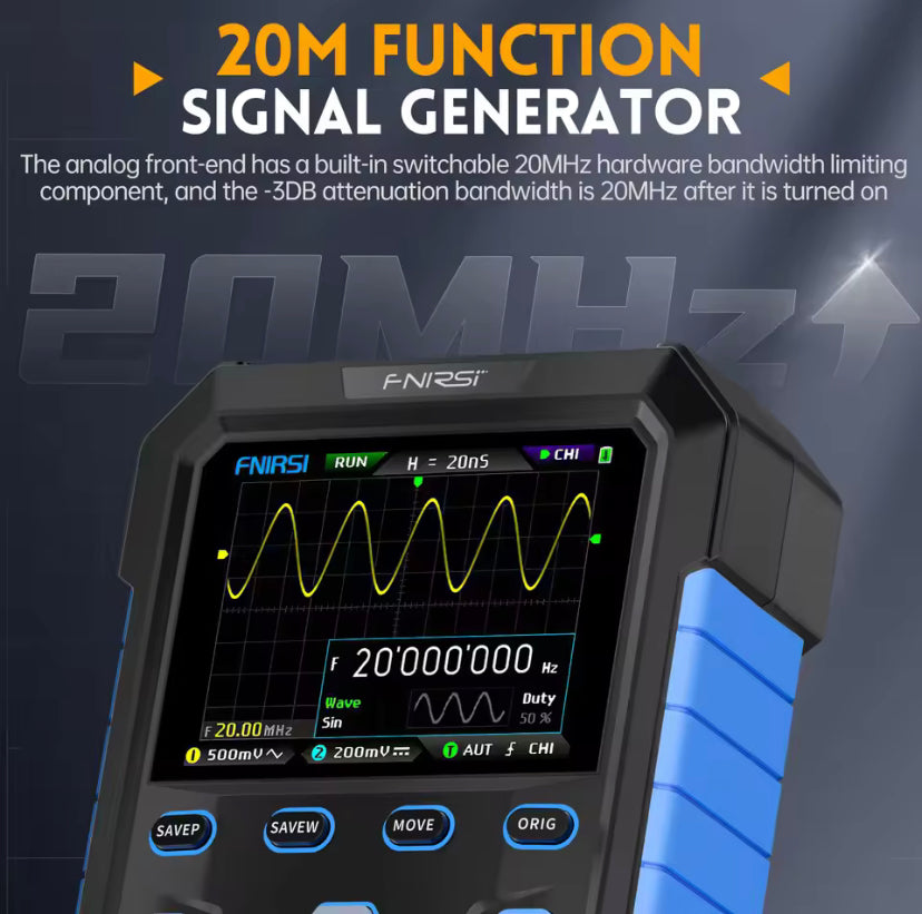 FNIRSI DPOX180H Handheld Dual Channel Digital Oscilloscope 180MHz-3DB 2 In 1 Function Signal Generator Fluorescence Display ZOOM