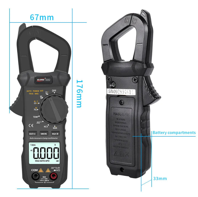 WINAPEX ET8202 Clamp Meter Auto Range AC 600A with Temperature Capacitance Square Wave