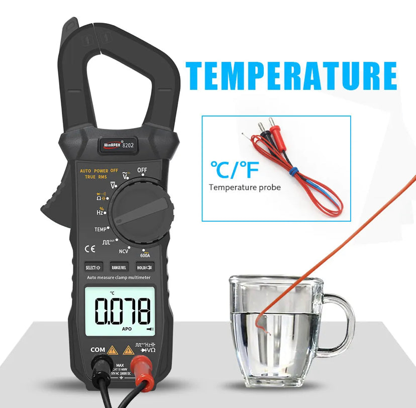 WINAPEX ET8202 Clamp Meter Auto Range AC 600A with Temperature Capacitance Square Wave