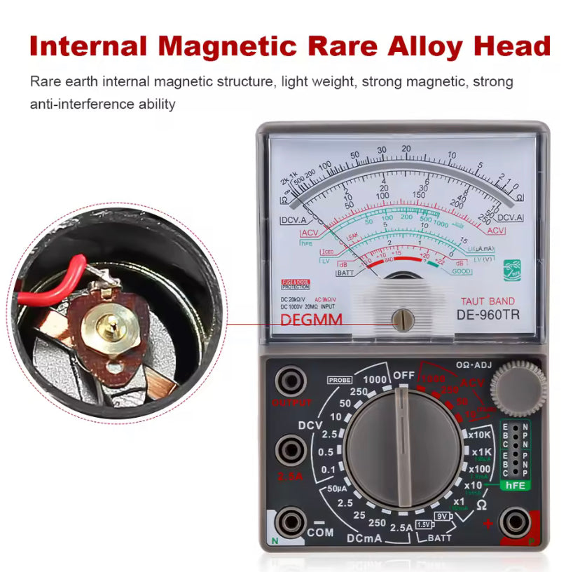 DE-960TR Pointer Mechanical Analog Multimeter Multi-Function AC DC Volt Ohm Current Electrician Maintenance Universal Test Meter