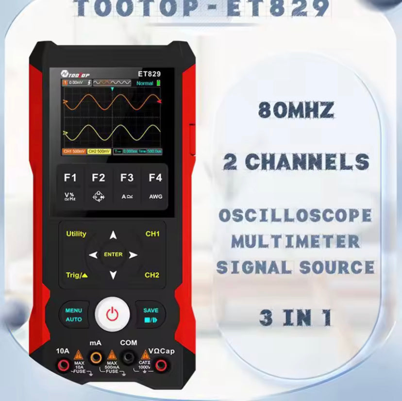 TOOLTOP ET 829 3in1 Waveform Generator 250MSa/s 80MHz Dual Channel Oscilloscope Multimeter Singal Source Innovative AI Waveform Preview