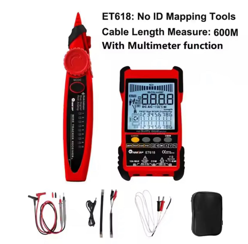 TOOLTOP ET 618 Network Cable Tester Multimeter Lan Cable Tracking POE Test 600M Length Measure Sensitivity Adjustable Line Tracker